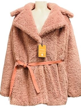 DUNDAS X REVOLVE BLUSH PINK STEVIE FAUX FUR TEDDY COAT